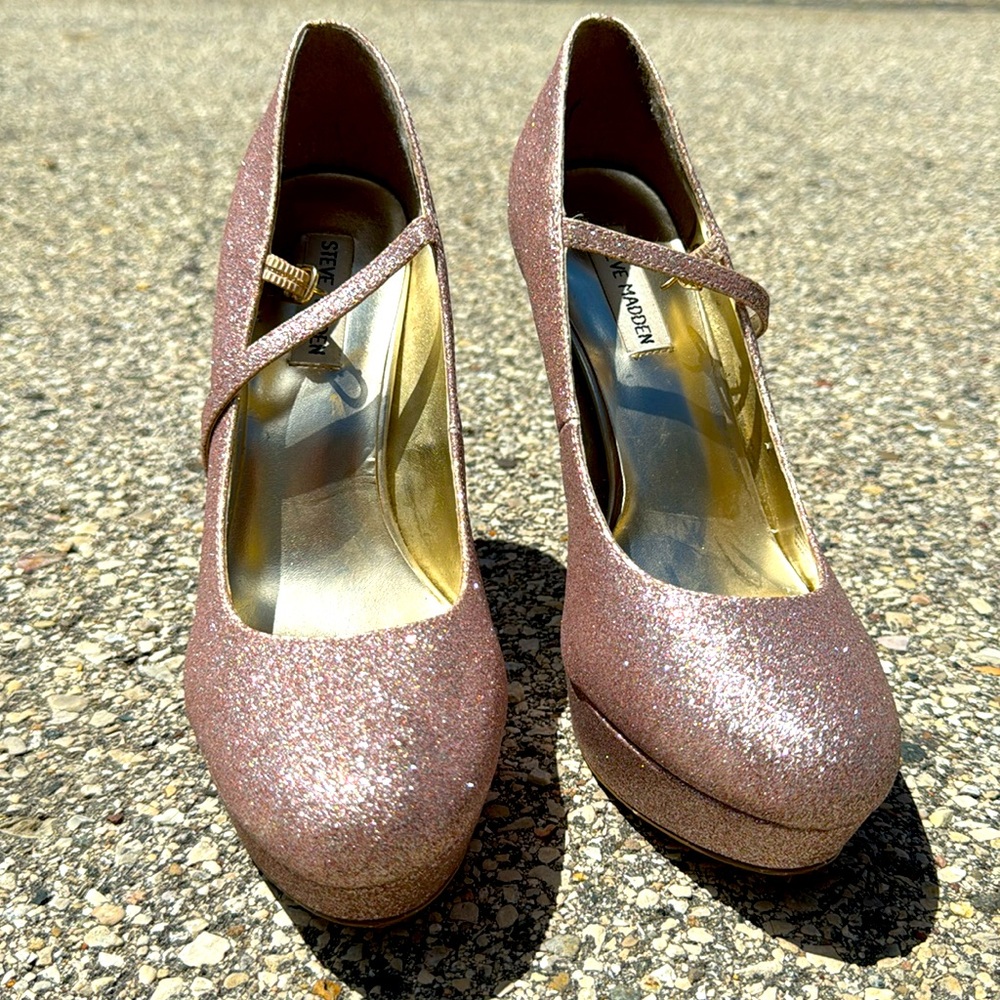 Blush pink sparkly platform heels size 10